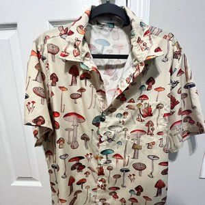 Funky Threads - Tan Mushroom Shirt - Casual Button Down - XL